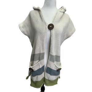 Pure Handknit Beige Cotton One Button Cap Sleeve Tunic Vest Size S/M